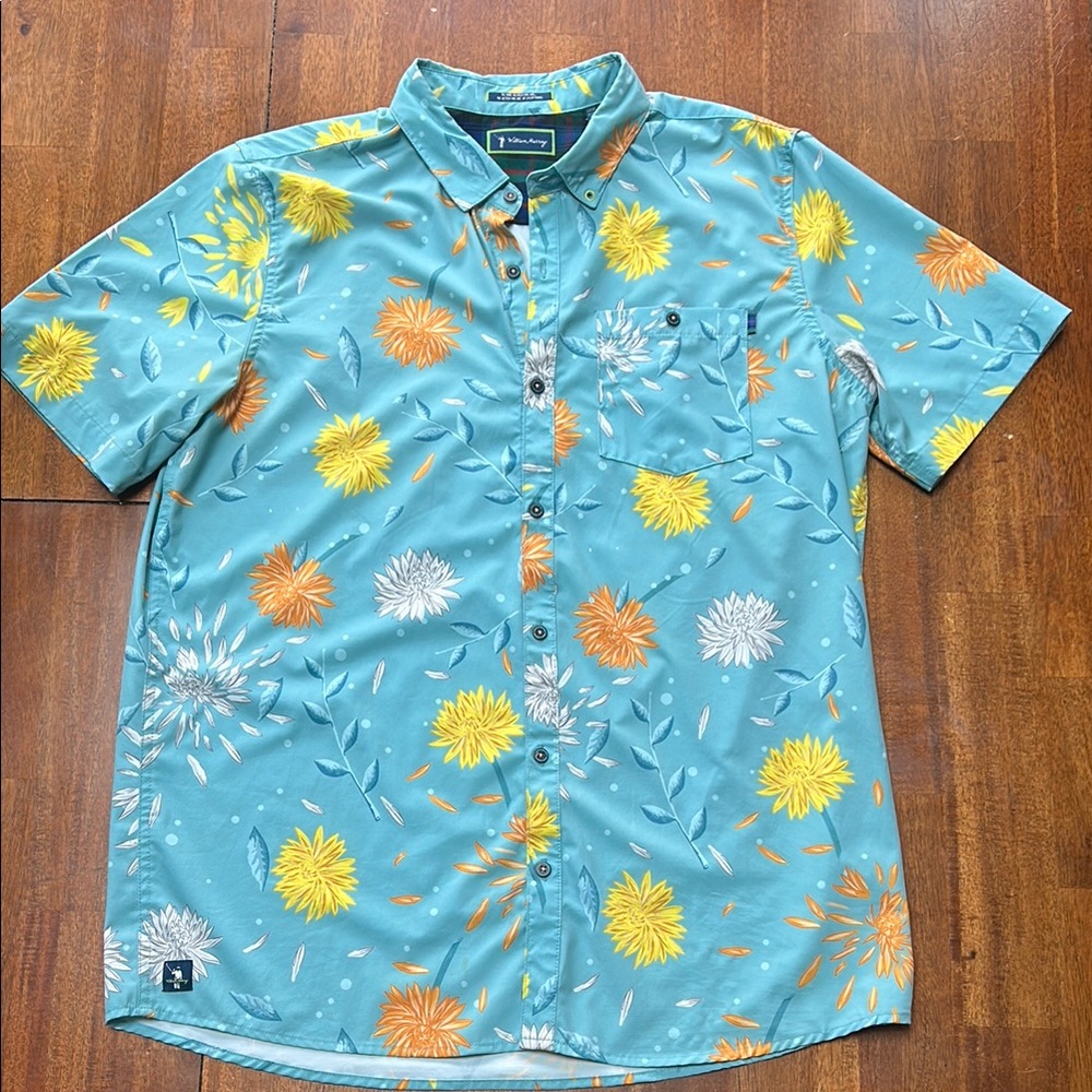 William Murray Men's Floral Golf Shirt - Blue and Yellow